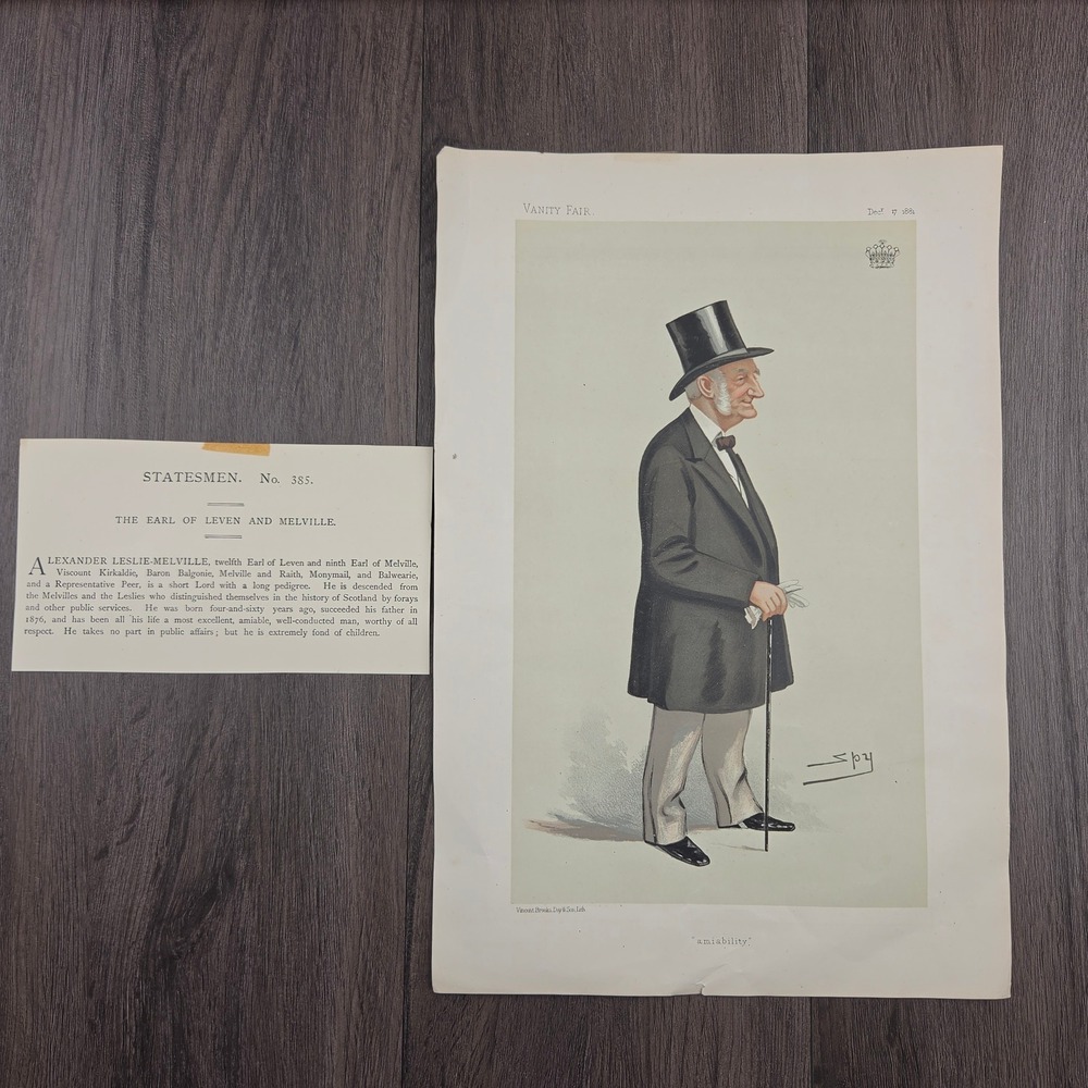 1881 Victorian Vanity Fair Print Amiability Melville Statesmen 385 Signed Spy